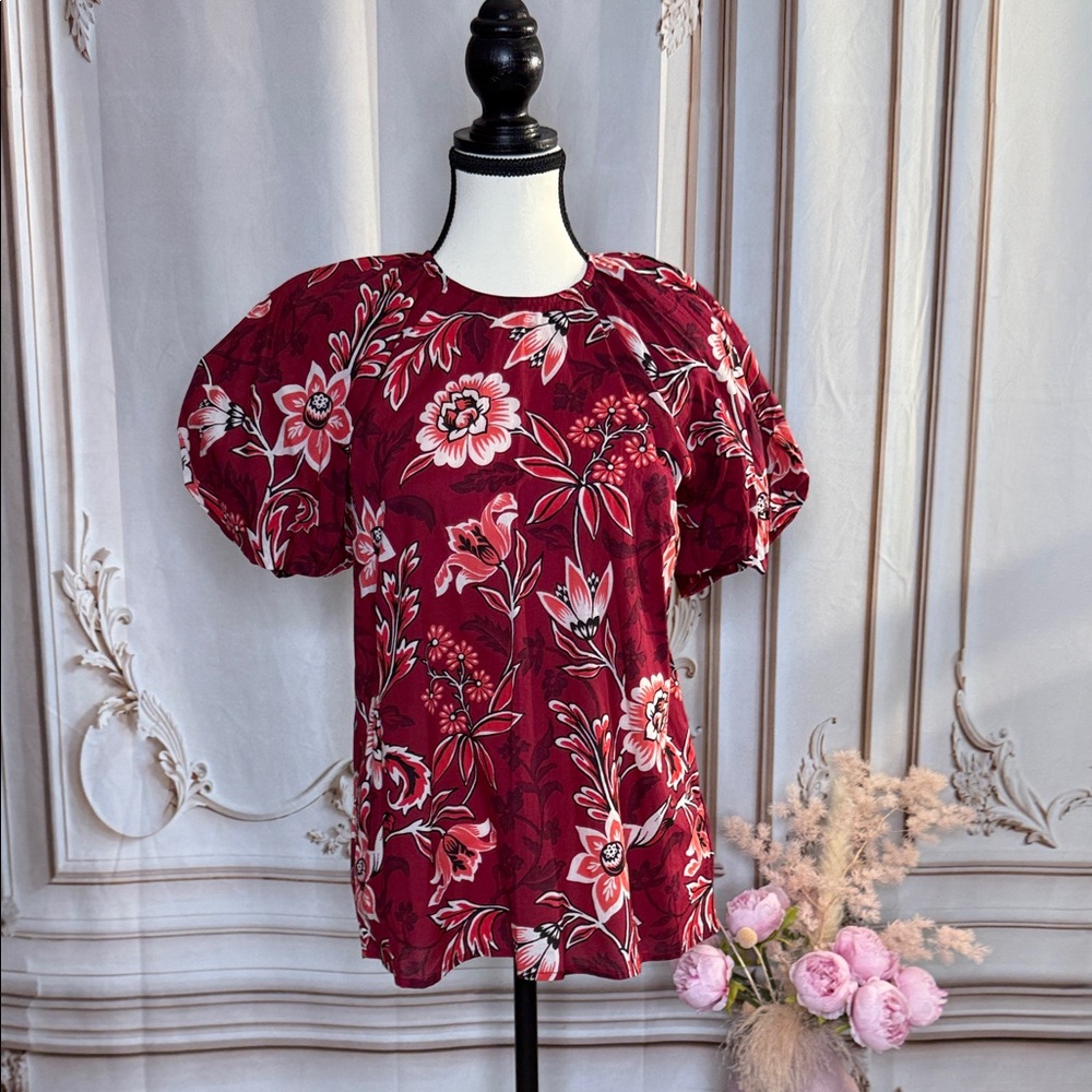 Banjanan Red Puff Sleeve Boxy Blouse
